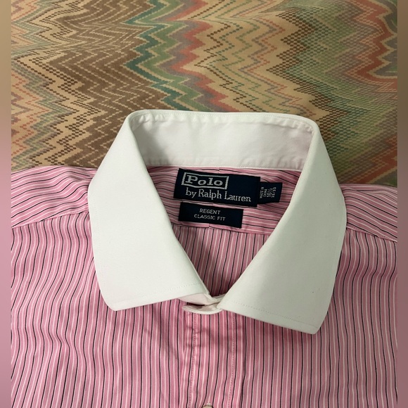 Polo by Ralph Lauren Pink Stripe Contrast Collar Dress Shirt 16.5 - Picture 8 of 11